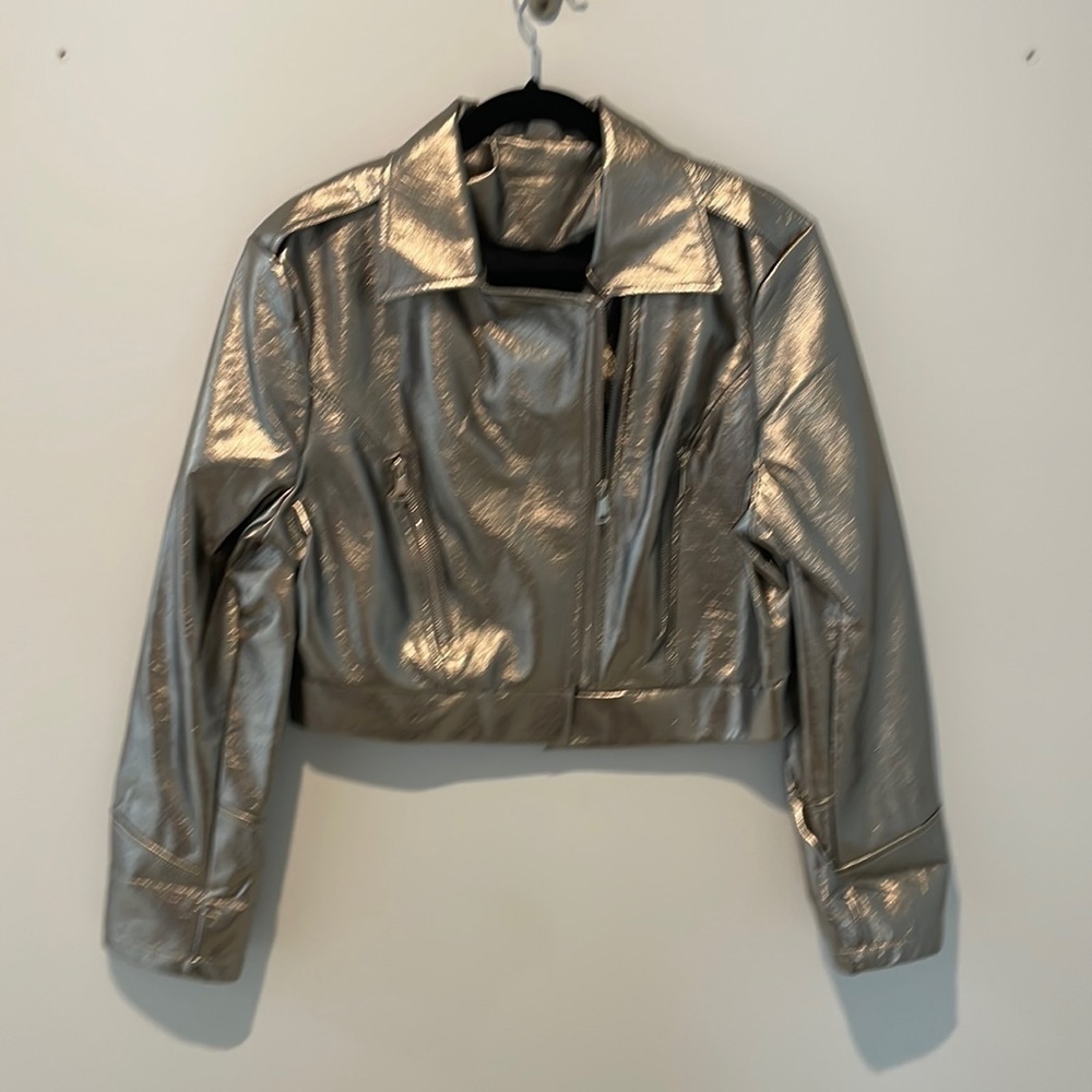 NEW! Metallic Cropped Moto Jacket